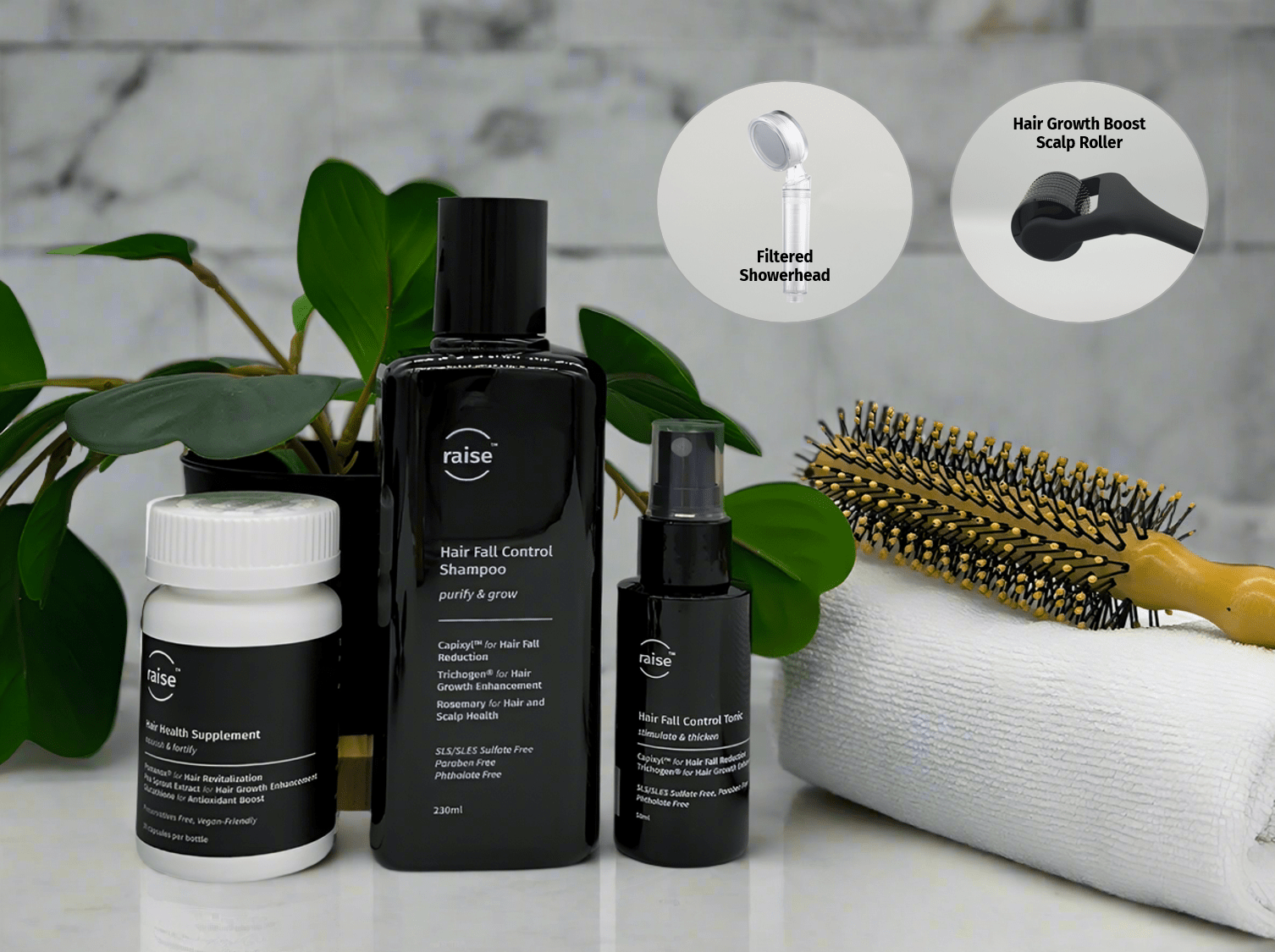 Raise Haircare Solution Bundle | Slow down hair loss, promote hair growth | Patented formulas | Boosters